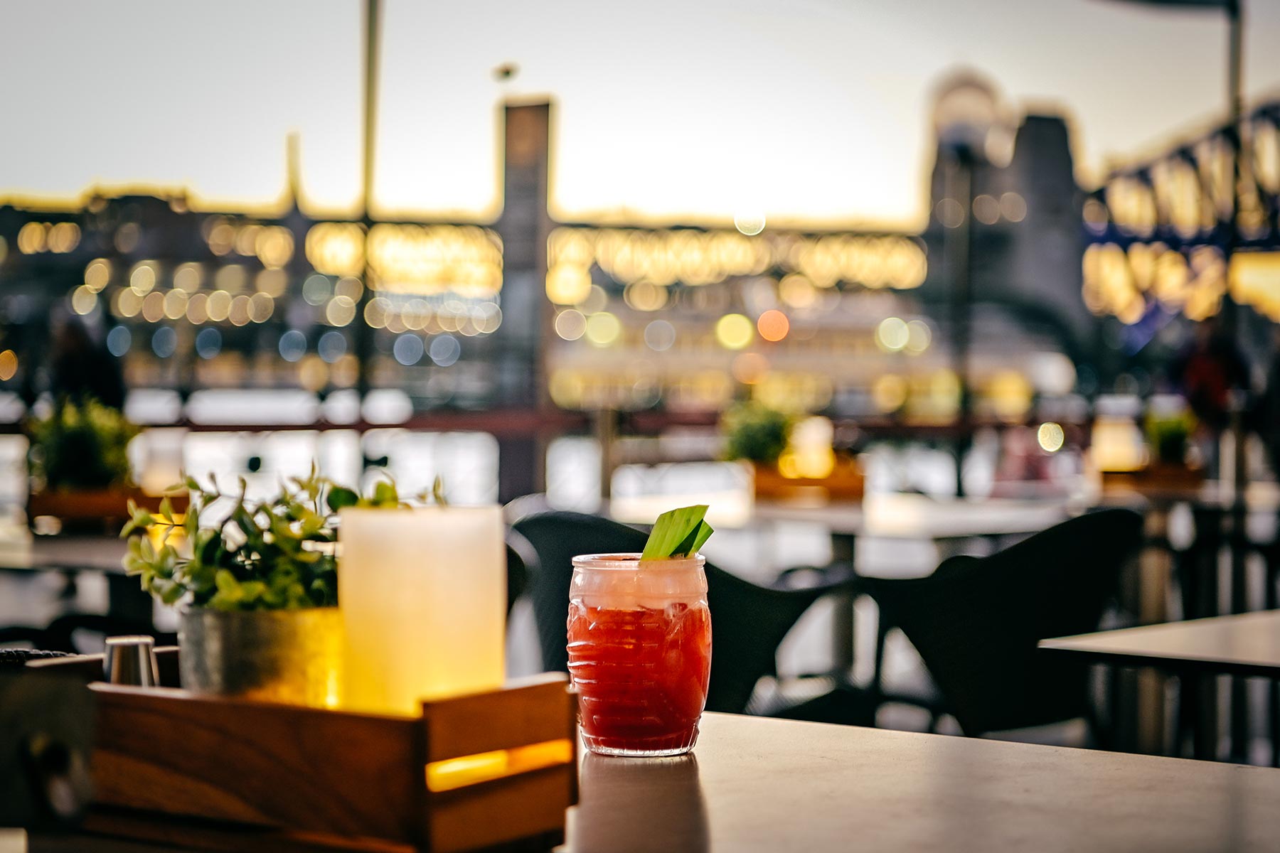 Eastbank Cafe Restaurant – cocktail on Circular Quay promenade at sunset
